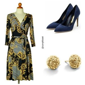 Versace Print Navy and Gold Wrap Dress